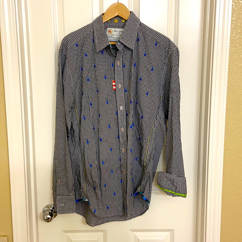 Robert Graham rare gingham guitar shirt large